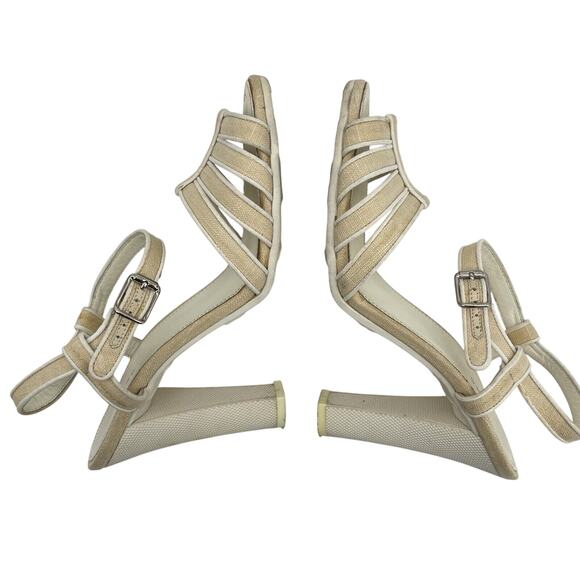 Marc Jacobs Size 6.5 Strappy High Heels Cream Neutral Canvas Beige Women's Shoes - Picture 4 of 7